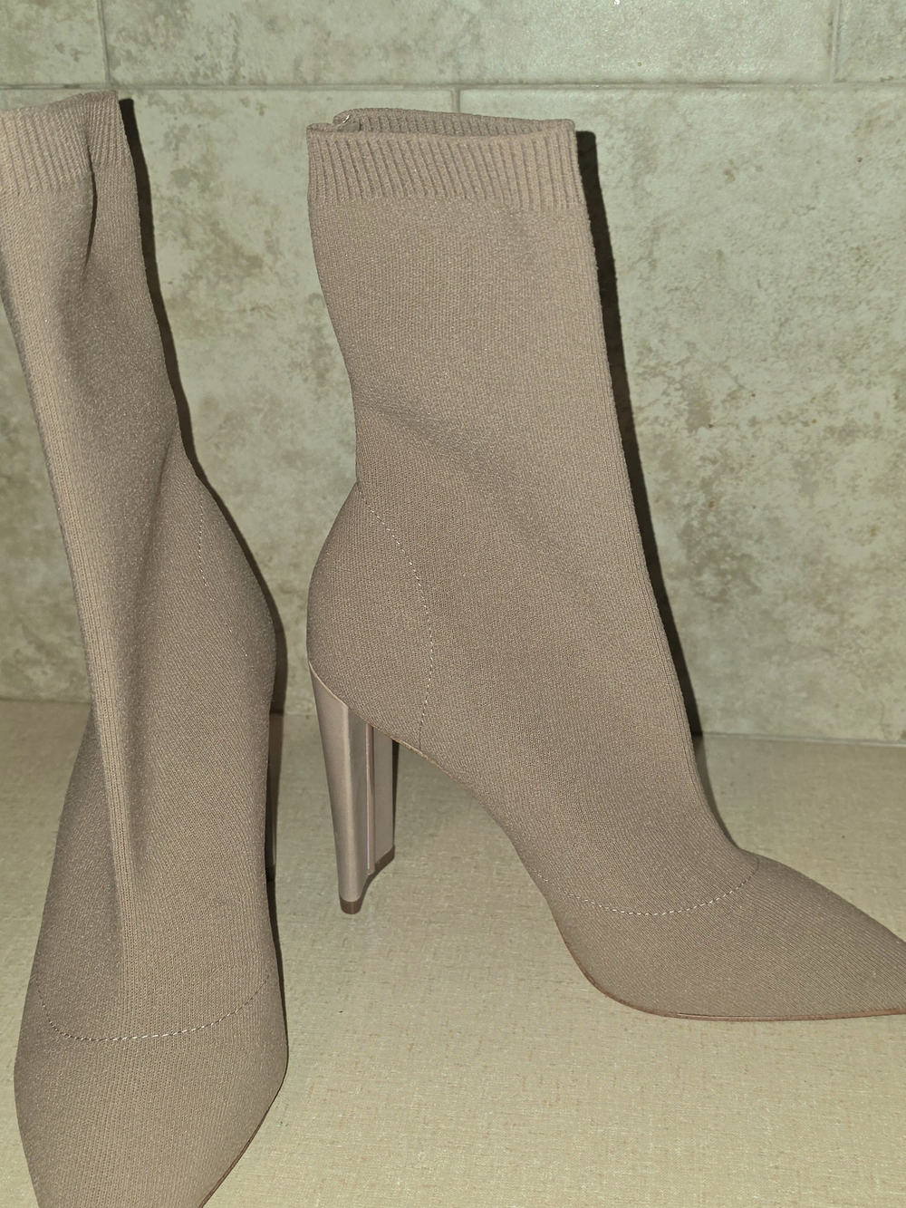 Aldo Taupe Stretch-Knit Pointed Sock Boot